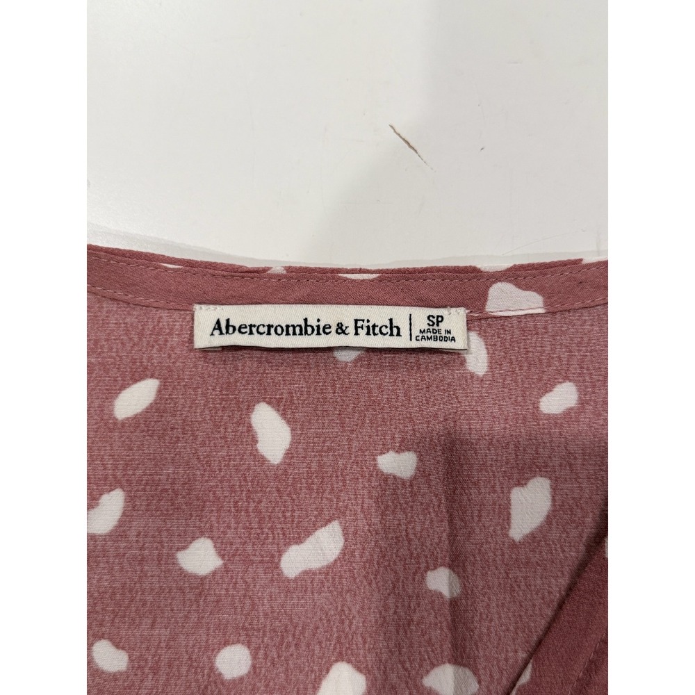 Abercrombie & Fitch Pink Polka Dot Ruffle Wrap Dress Short Sleeve Small Petite - Picture 4 of 4